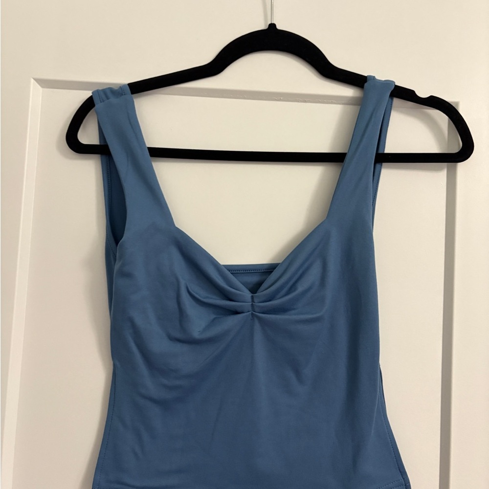 Amazon Blue Sleeveless Ruched Tank Top